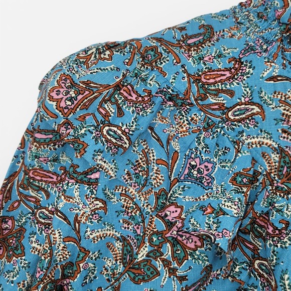 LOFT XL Cotton Boho Peasant Blouse Blue Paisley Ruffle Long Sleeve NWT - Picture 5 of 7
